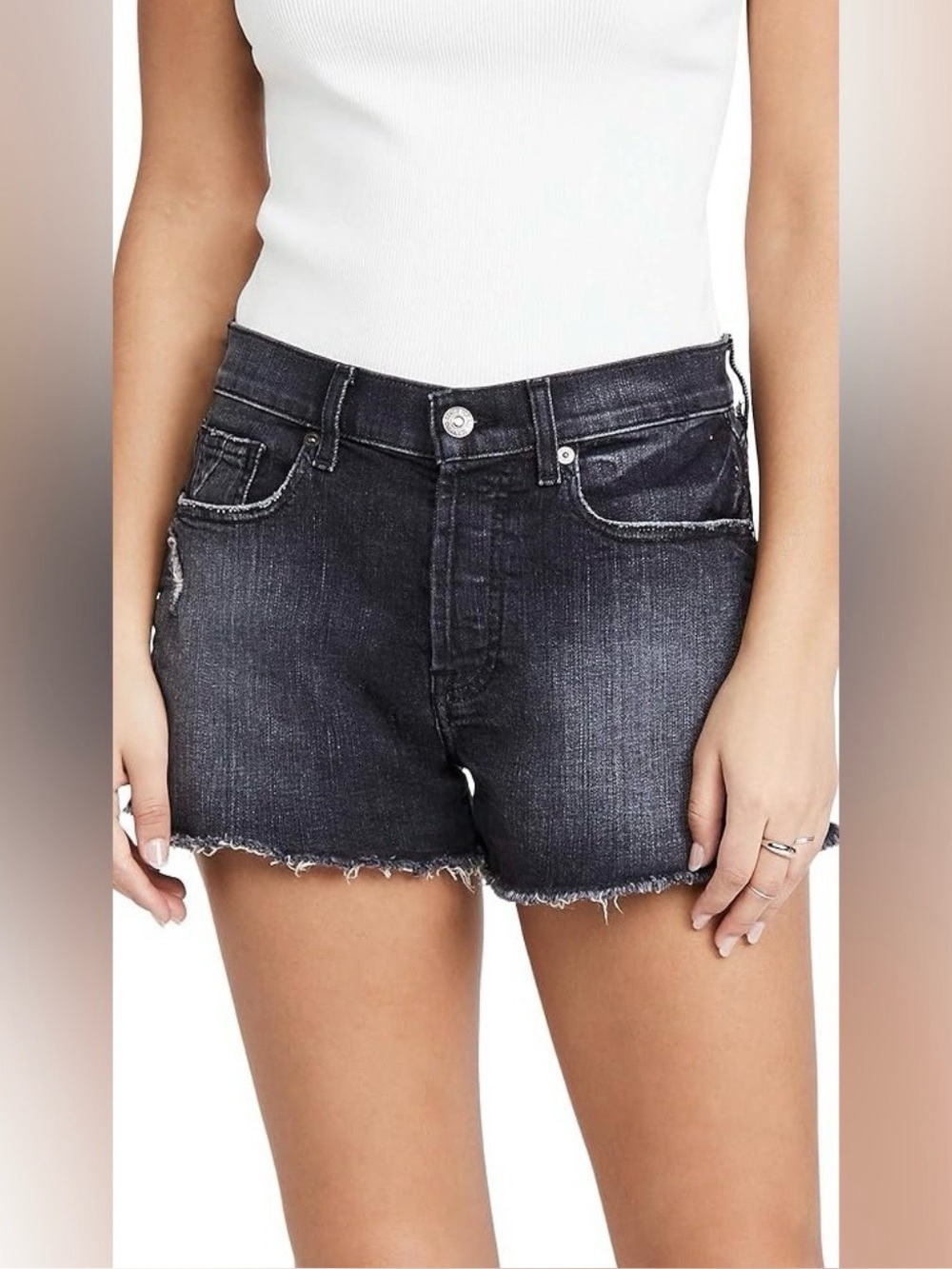 7 For All Mankind Monroe High Rise Black Denim Cutoff Shorts Size 24
